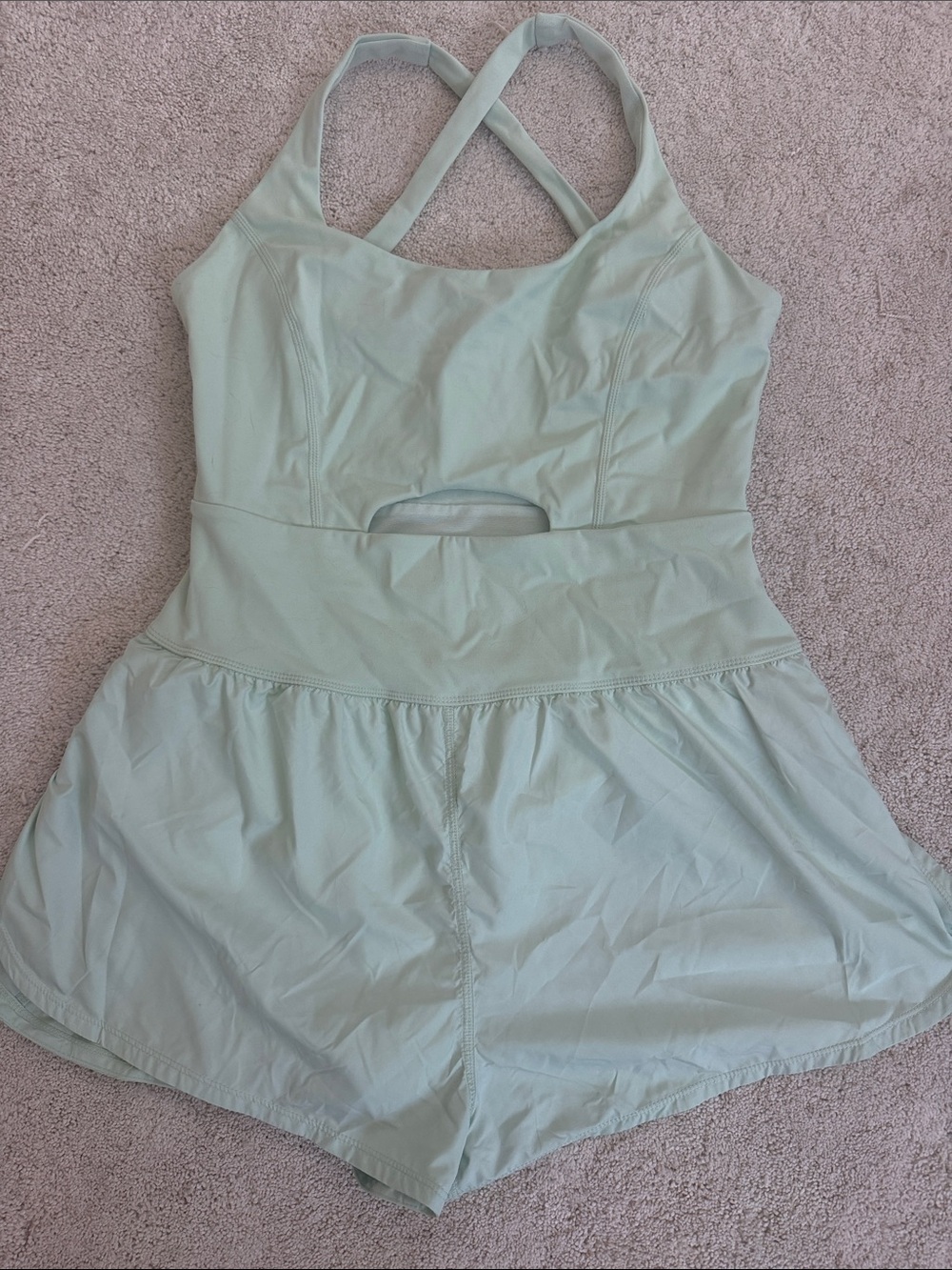 NWOT FP Movement Mint Green One-Piece Romper with Cross-Back Straps and pocket
